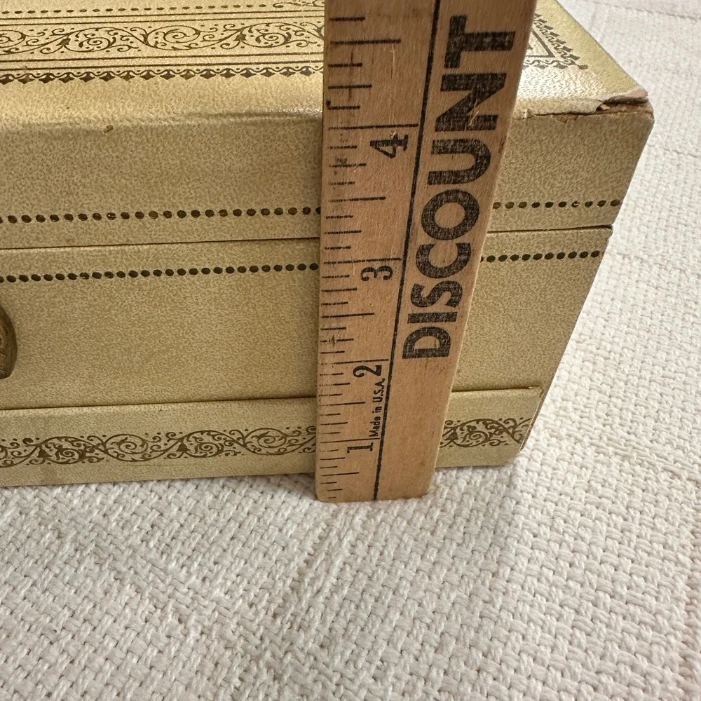 VTG 60s Mele & Co Cream Jewelry Box Tiered Red Velvet Pop Out Drawer MCM